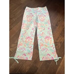 Sigrid Olsen Sport Blue Floral Pants sz 2P Drawstring Cuffs Stretch Cottagecore